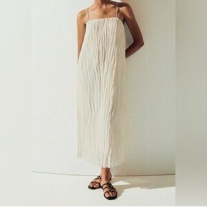 Massimo Dutti Cream Maxi Pleated Dress Womens Large